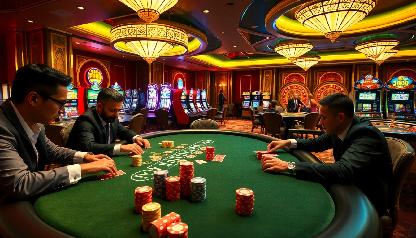 Play poker at loto188.gb.net, featuring a luxurious, vibrant casino atmosphere with high-stakes action.